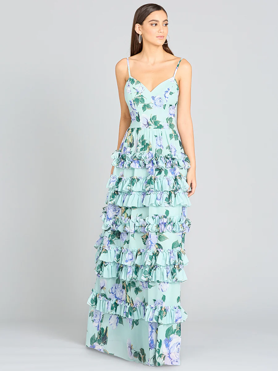 Ruffle Skirt Printed Gown with Spaghetti Straps - OUTLET - Image 4