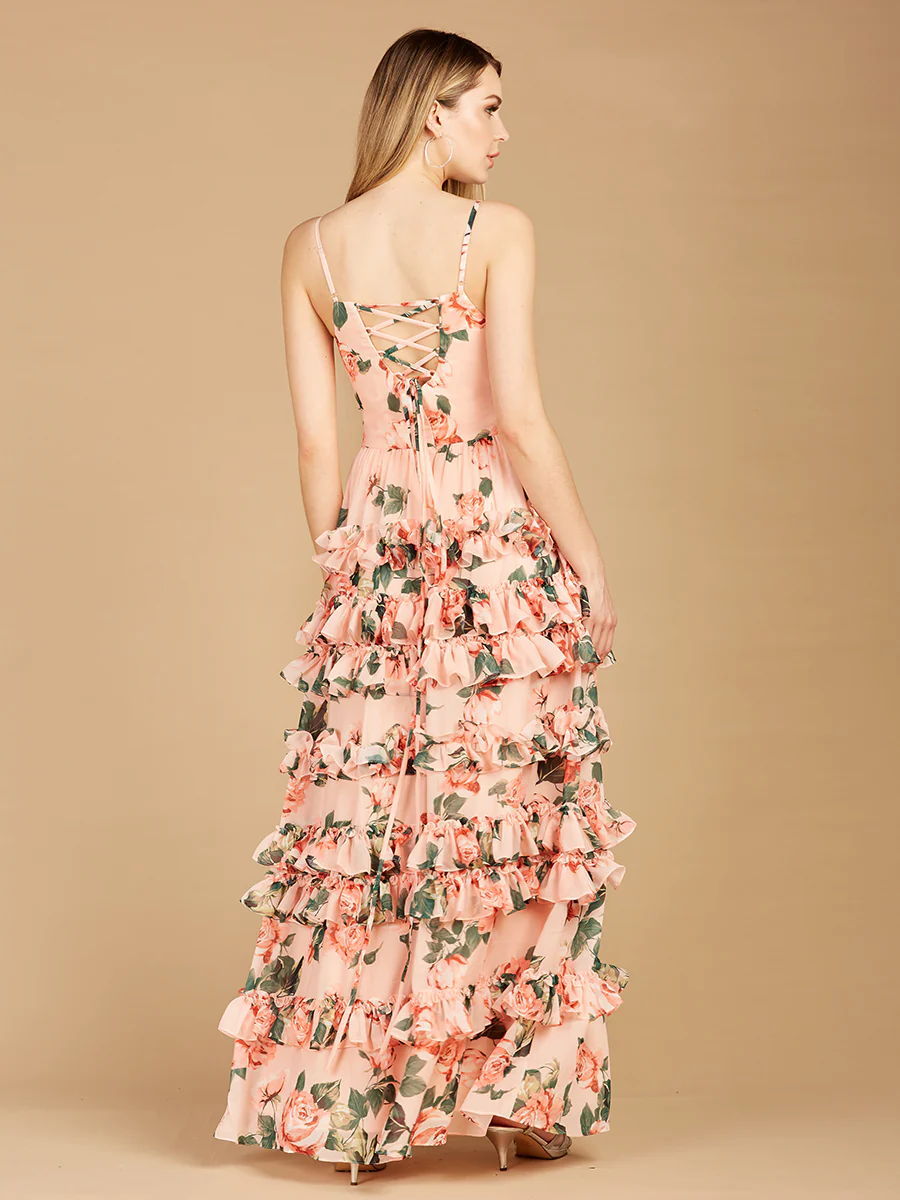 Ruffle Skirt Printed Gown with Spaghetti Straps - OUTLET - Image 6