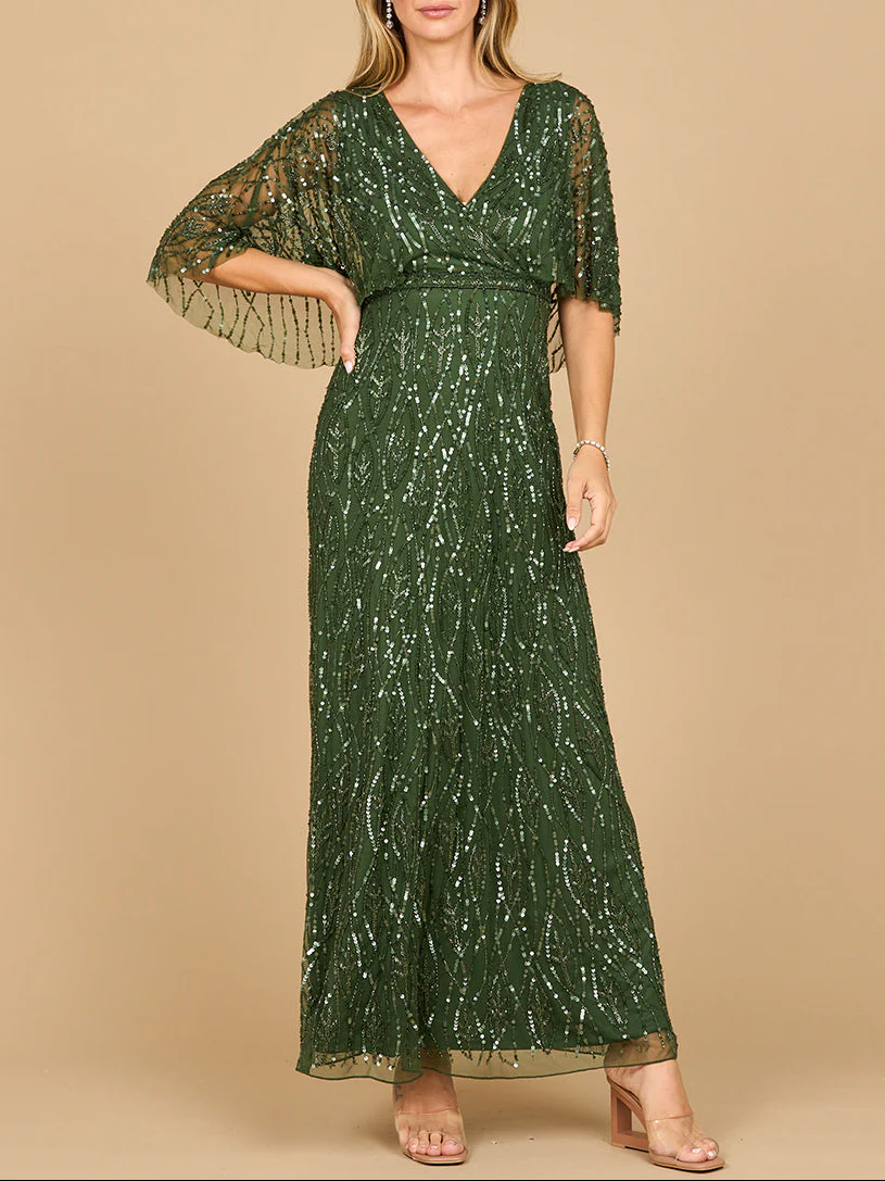 Beaded Gown with Half Cape - Image 2
