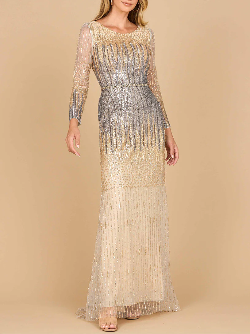 Mermaid, Beaded Long Sleeve Gown - Image 2