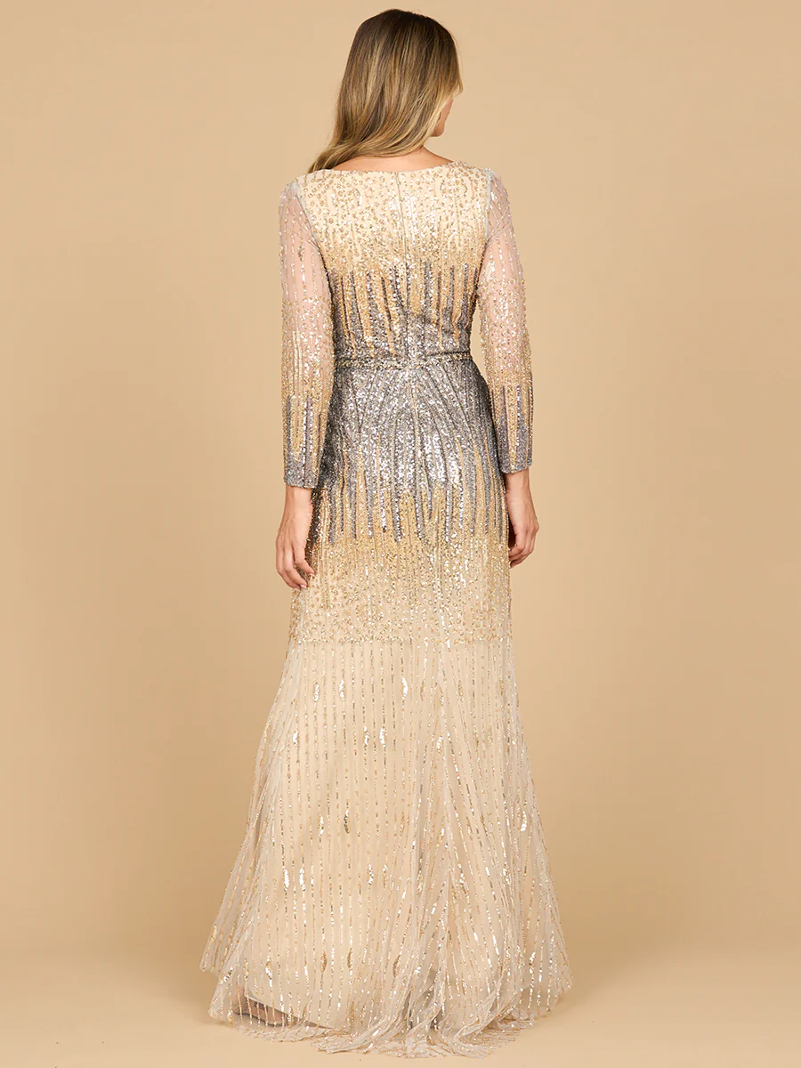 Mermaid, Beaded Long Sleeve Gown - Image 3