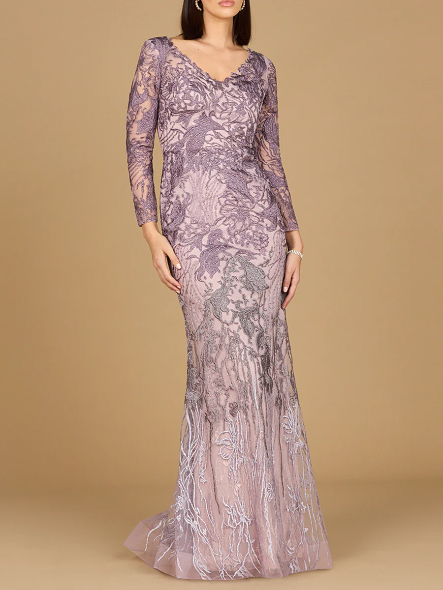 Long Sleeve V-Neck Mermaid Gown