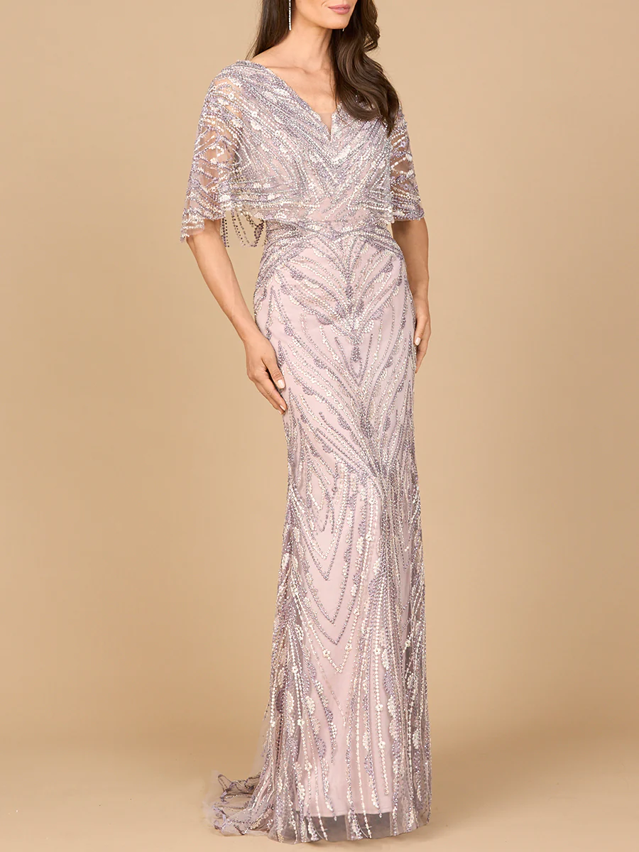 Cape Sleeve Mermaid Gown