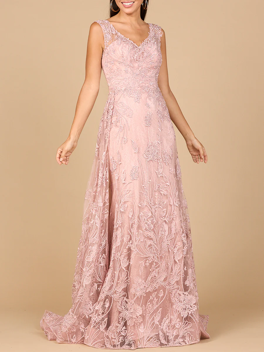 Overskirt Lace Fitted V-Neck Gown
