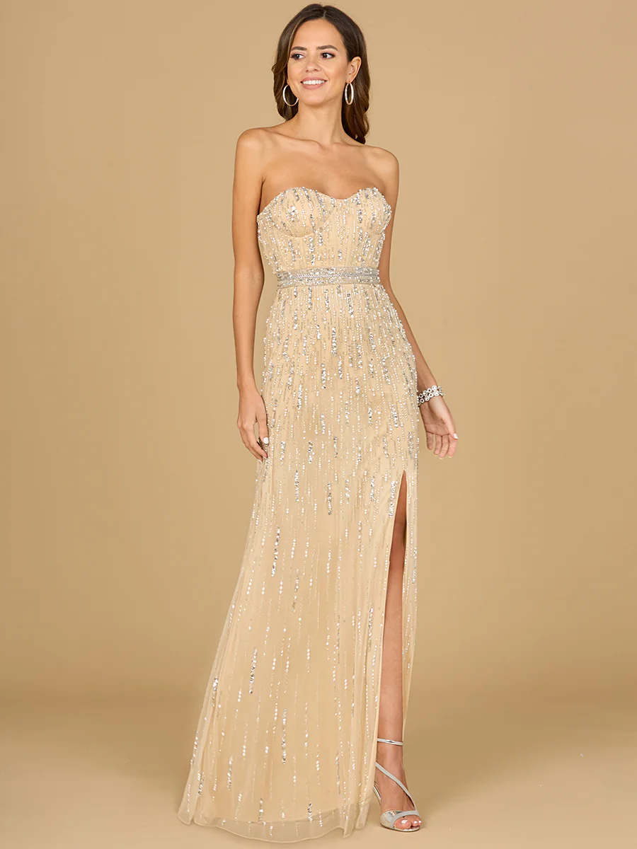 Strapless Beaded Gown with Slit - OUTLET - Image 2