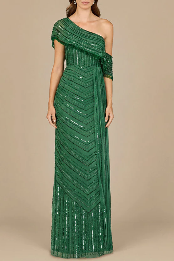 Off Shoulder Sheath Beaded Gown - Image 3