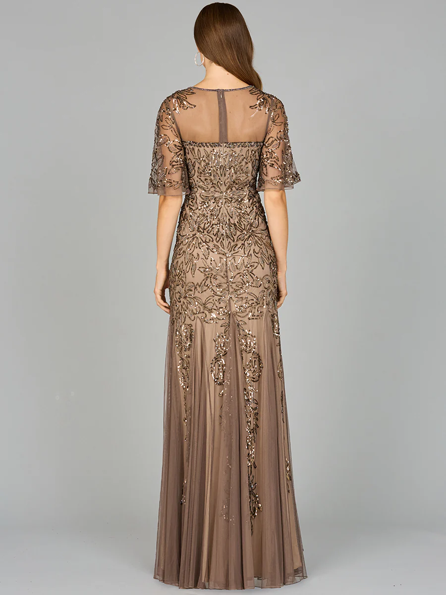 Short Sleeve Sheath Beaded Gown - Image 2