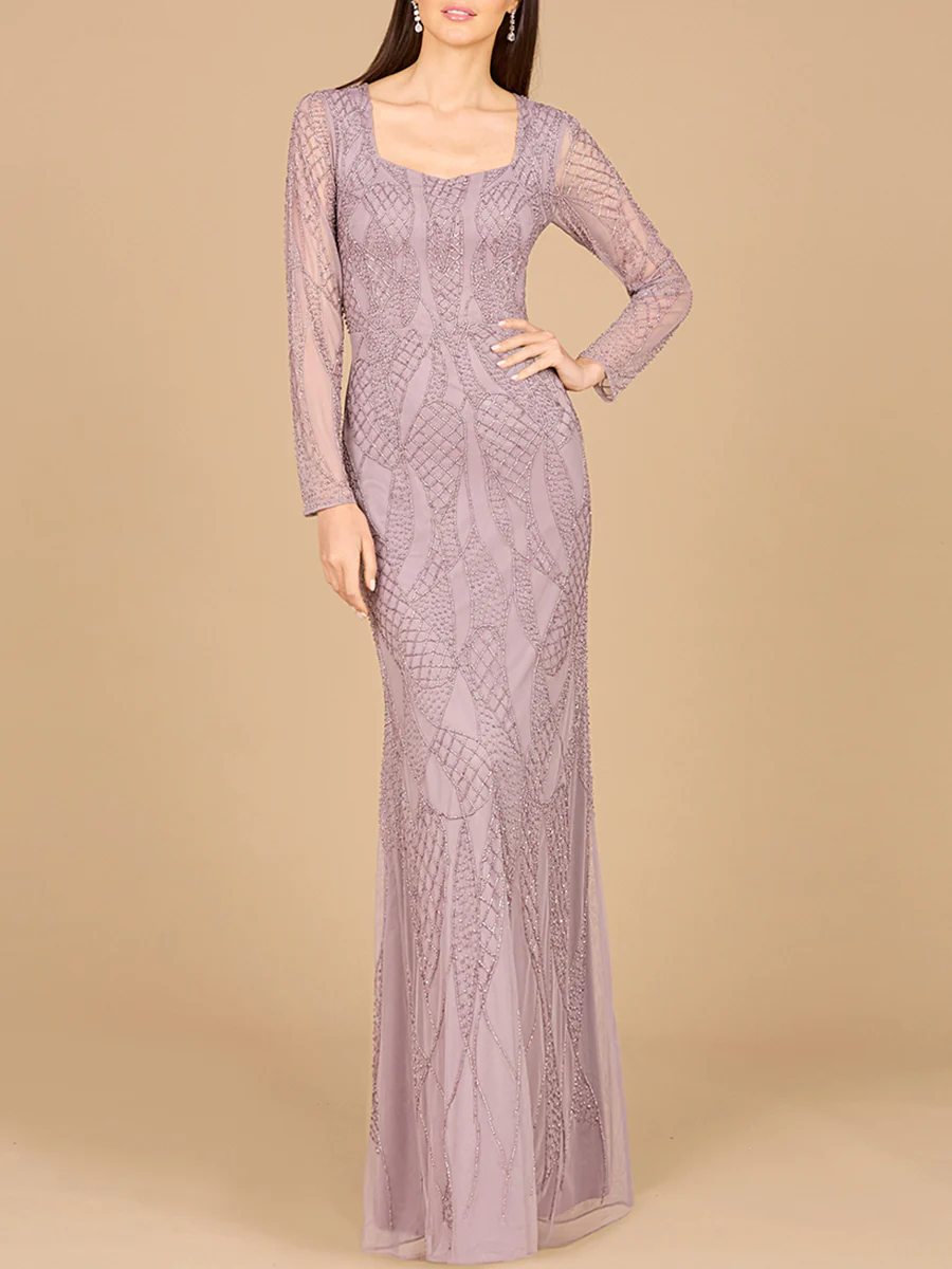 V Neck Beaded Long Sleeve Dress
