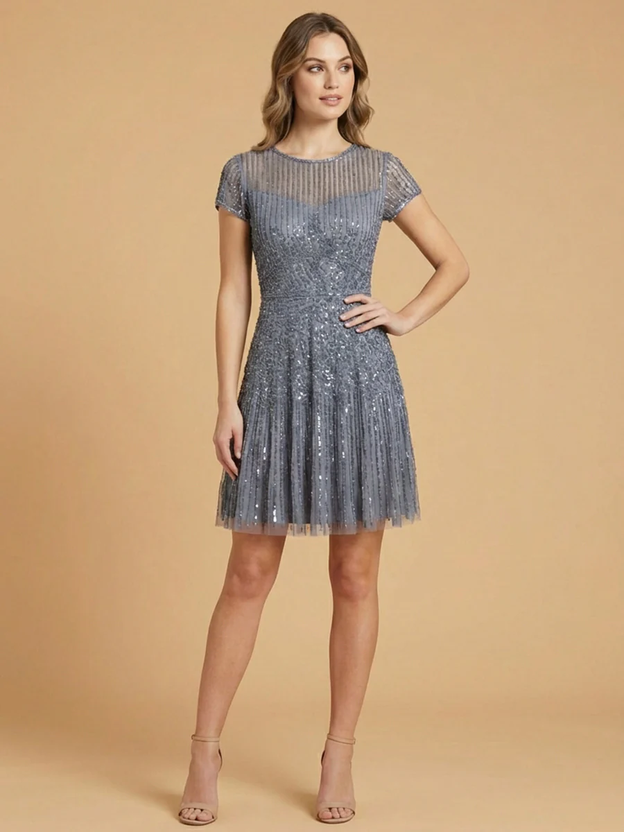 Cap Sleeve Sequin Short Dress - Image 4
