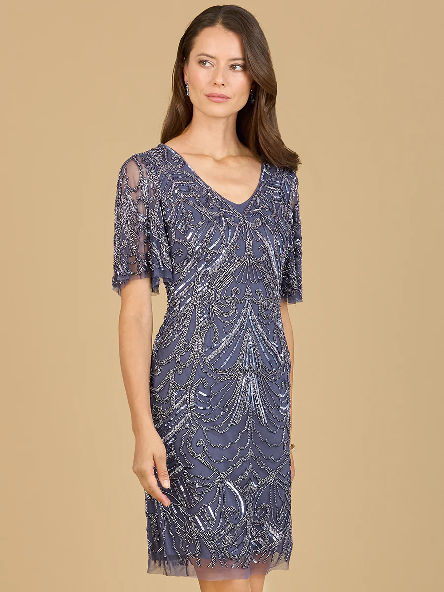 Beaded Cocktail Dress with Short Sleeves  - OUTLET - Image 2