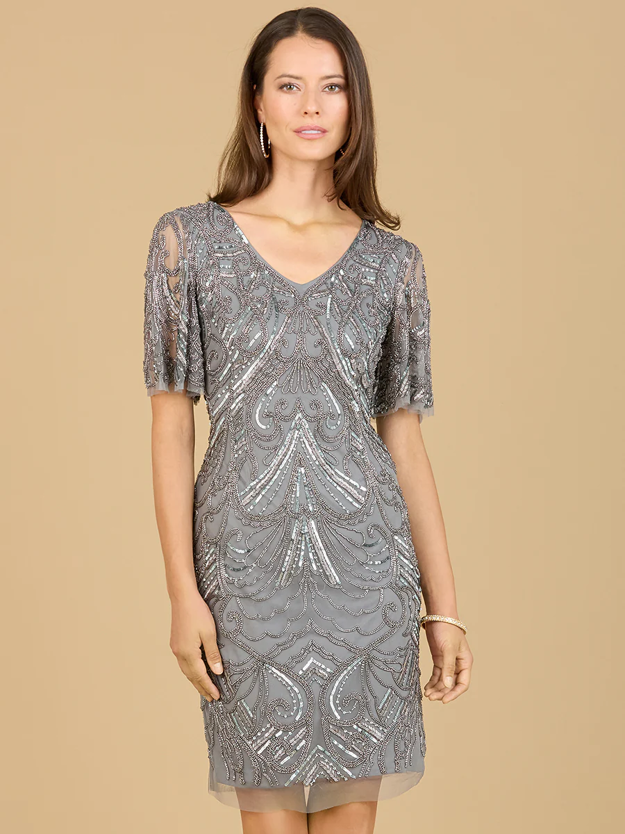 Beaded Cocktail Dress with Short Sleeves  - OUTLET - Image 5