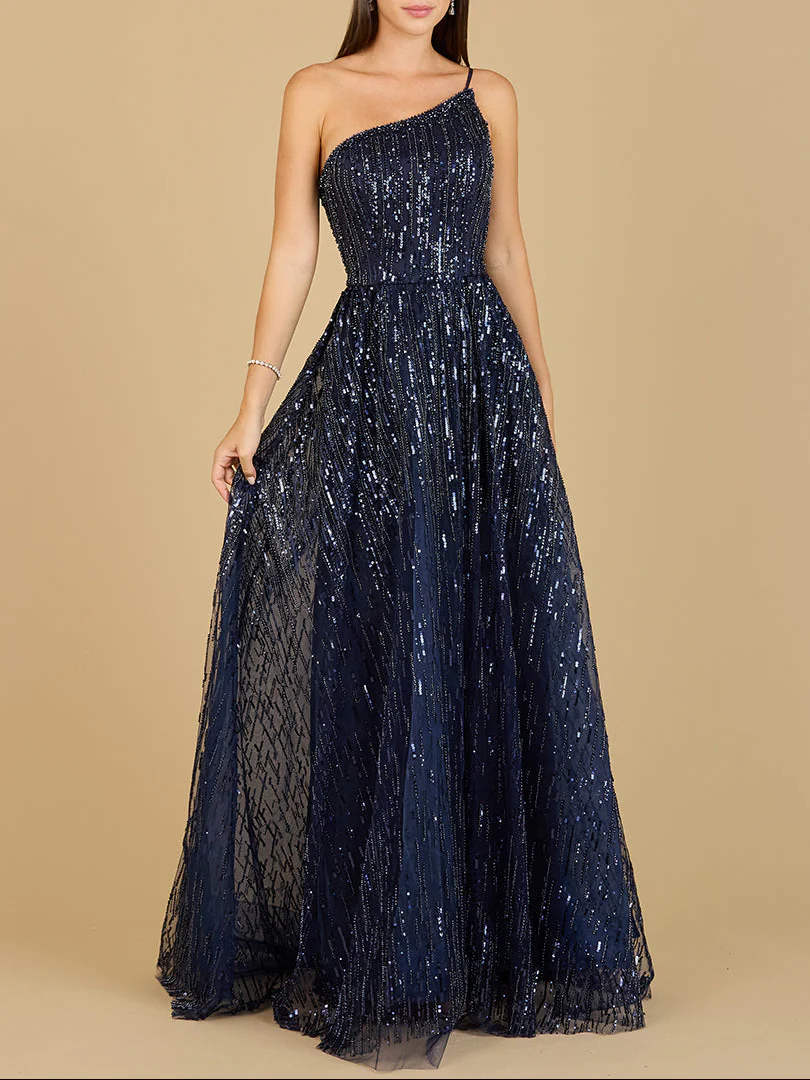 One Shoulder Navy Ball Gown - Image 2