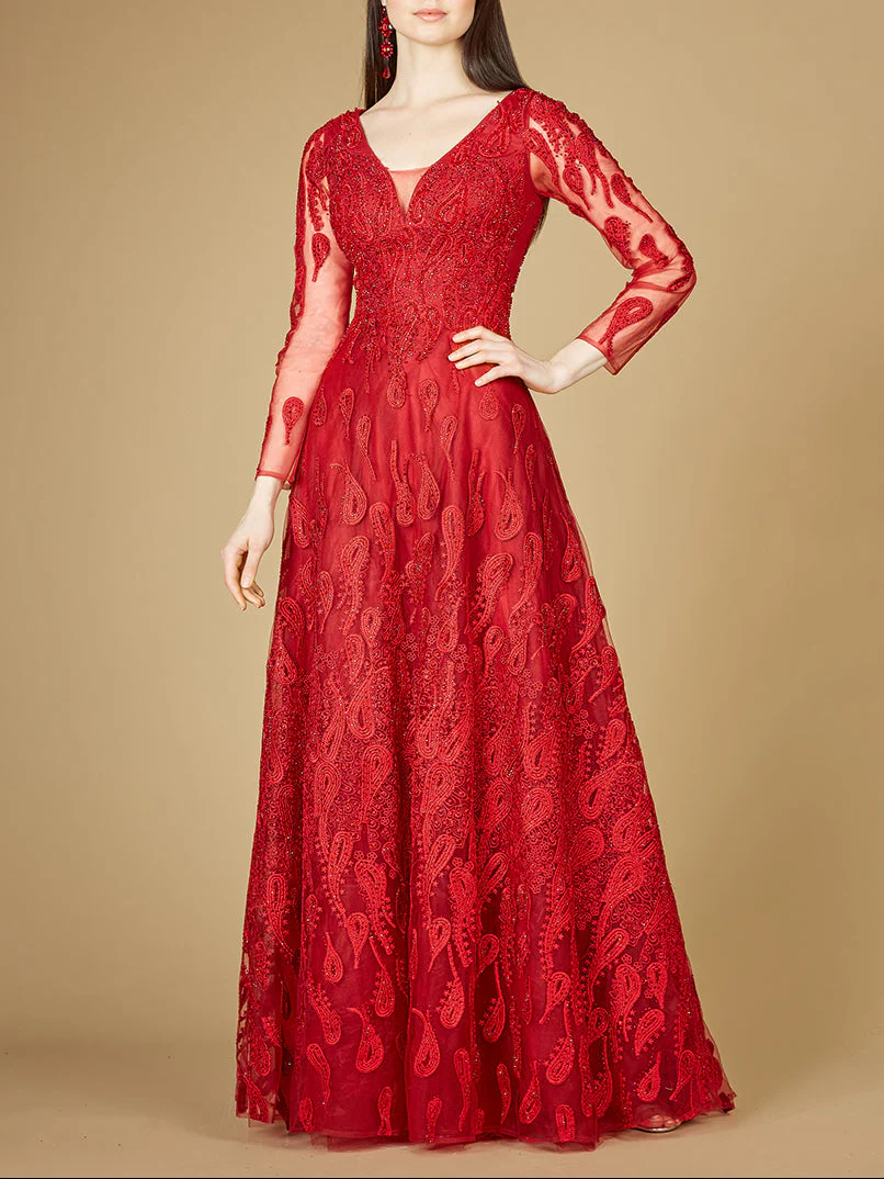 Long Sleeve V-Neck Ballgown  - OUTLET - Image 5