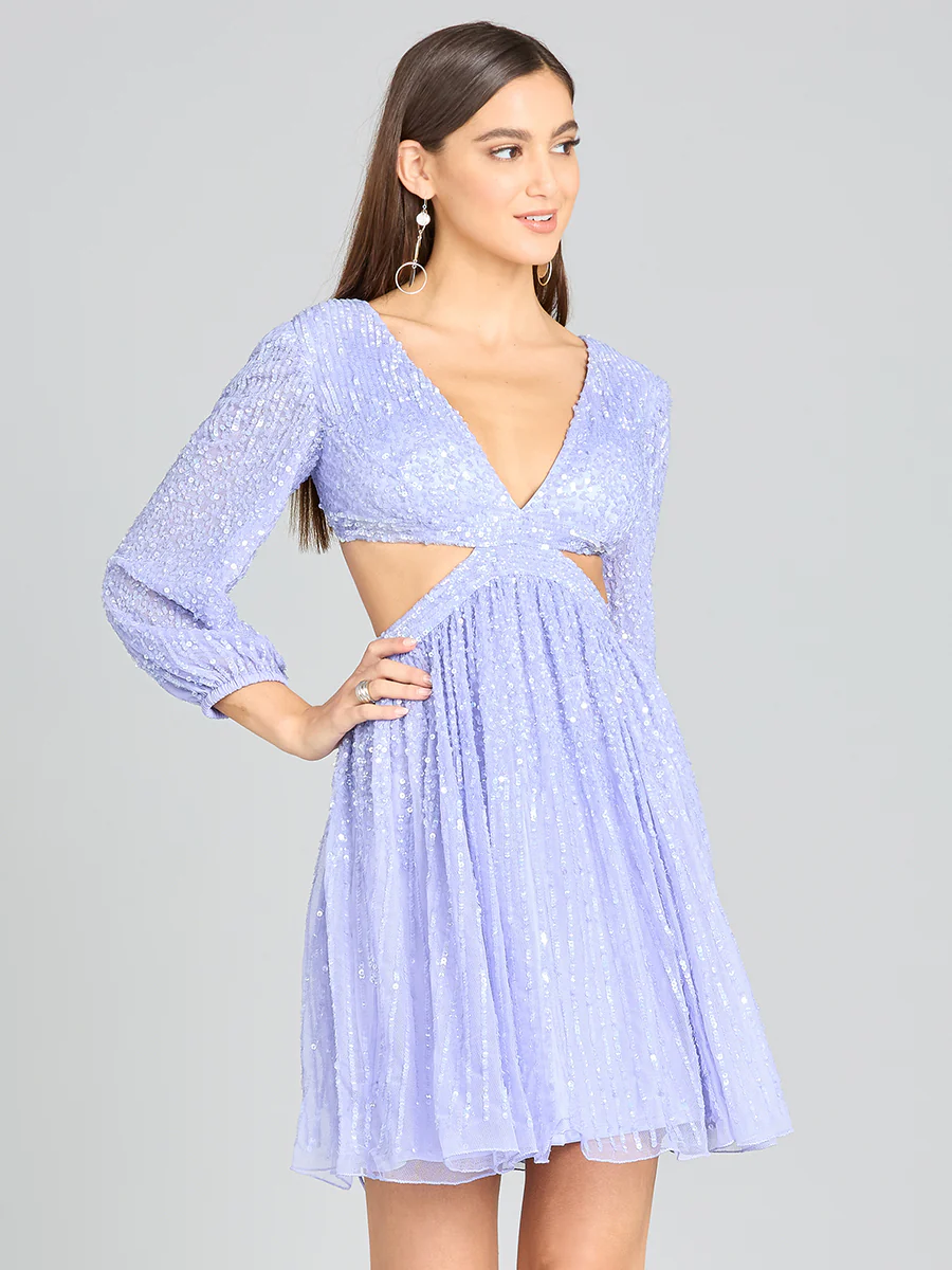 Long Sleeve Cut Out Dress with Lace Up Back - Image 8