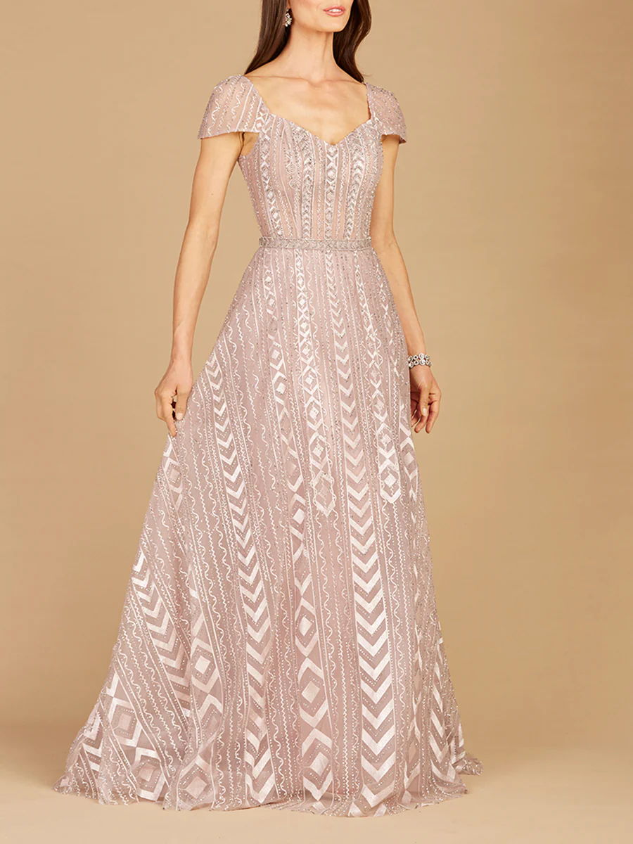 Cap Sleeve Beaded Lace Ballgown