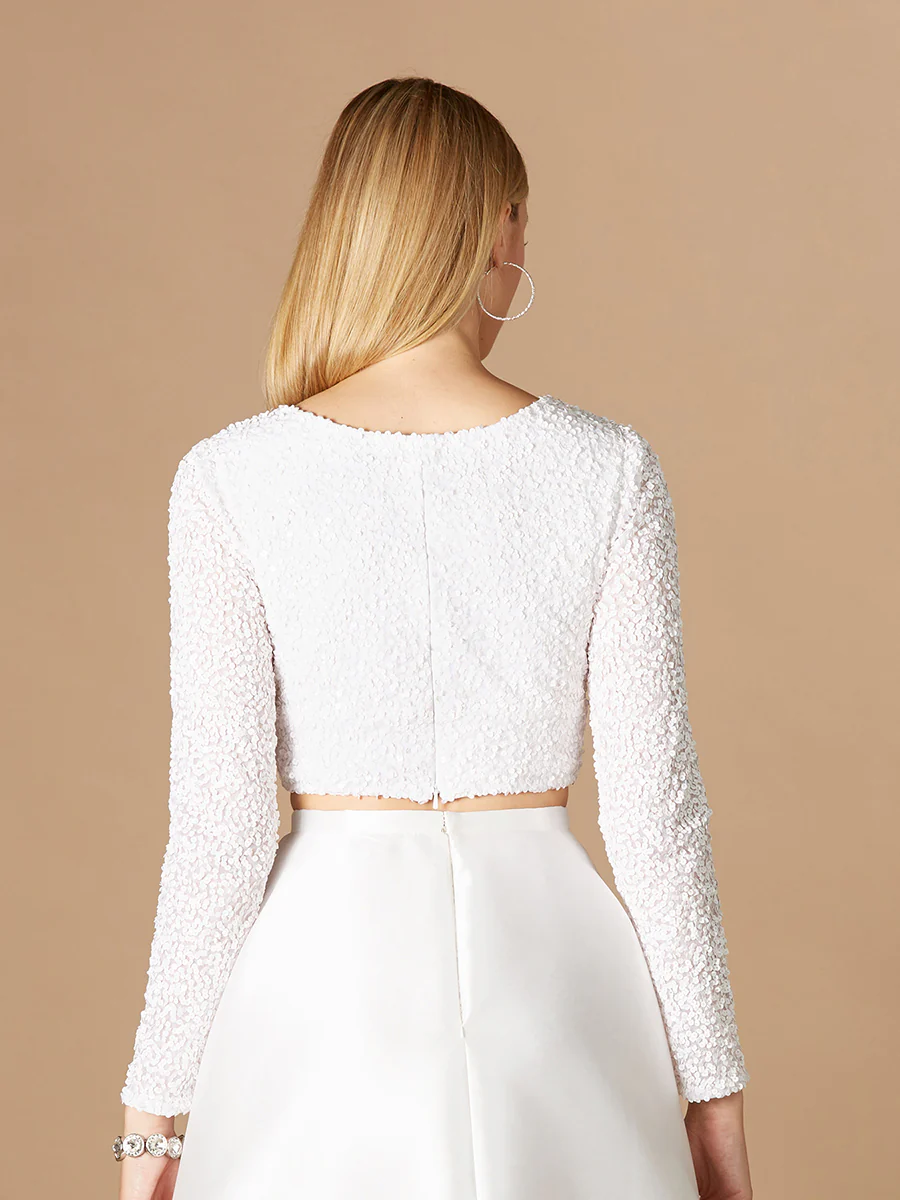 Long Sleeve V-Neck Beaded Top - Image 3