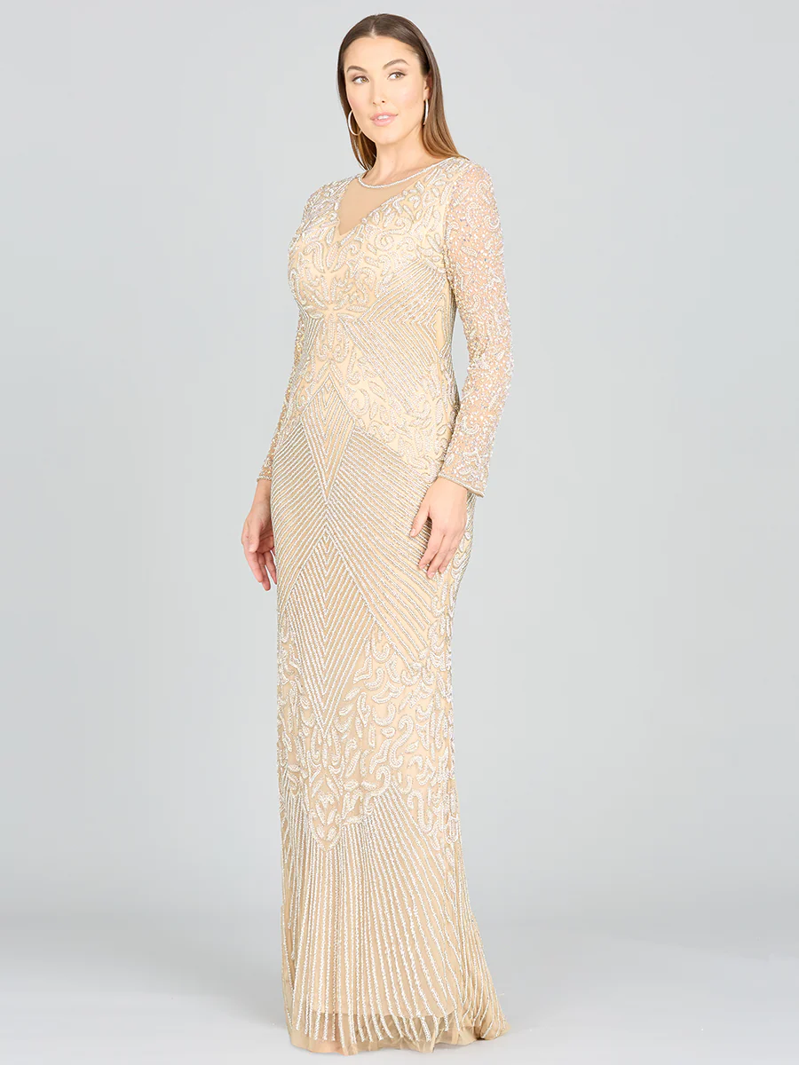Fitted Long Sleeve Beaded Gown - Image 3