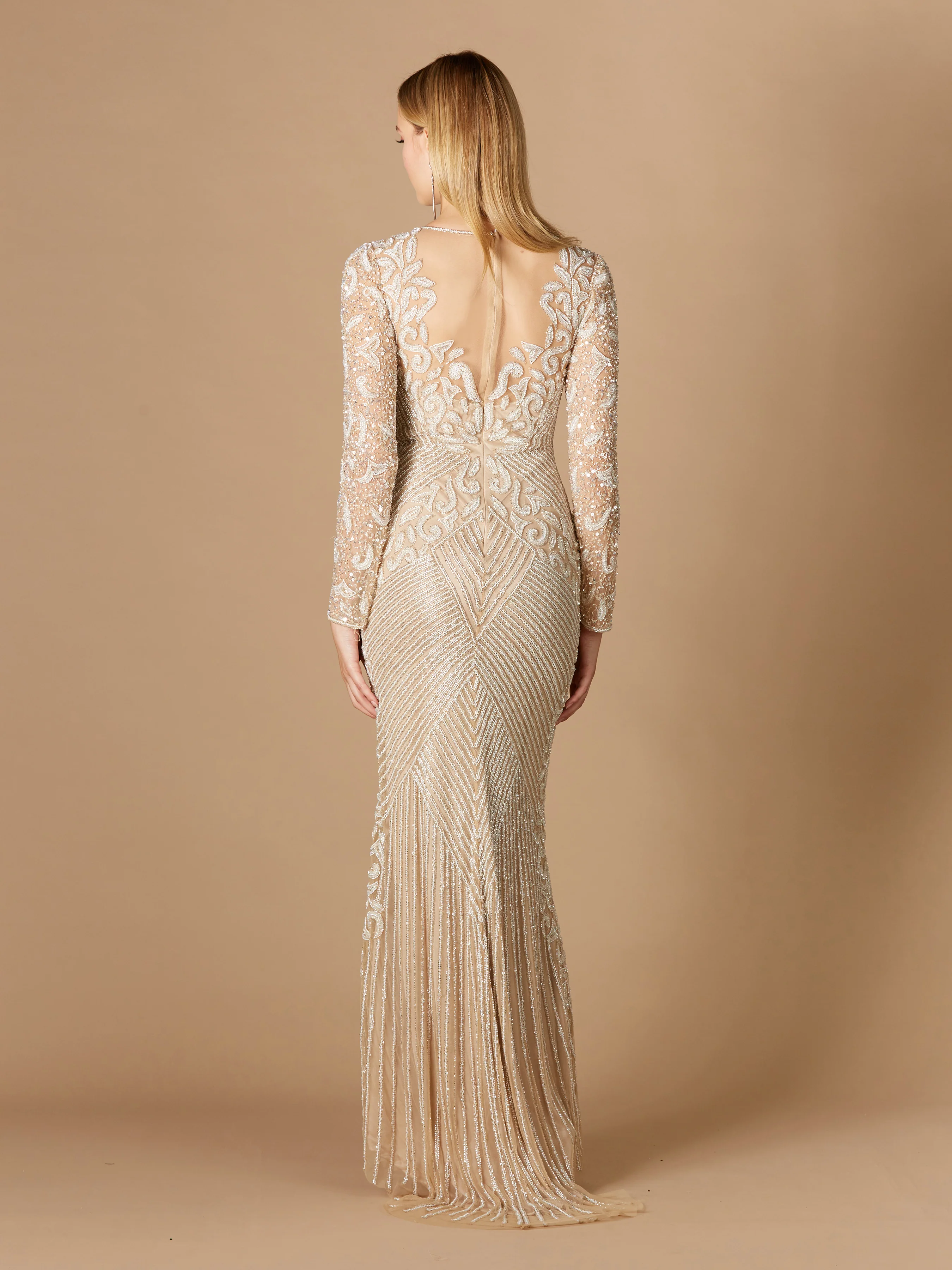 Fitted Long Sleeve Beaded Gown - Image 4