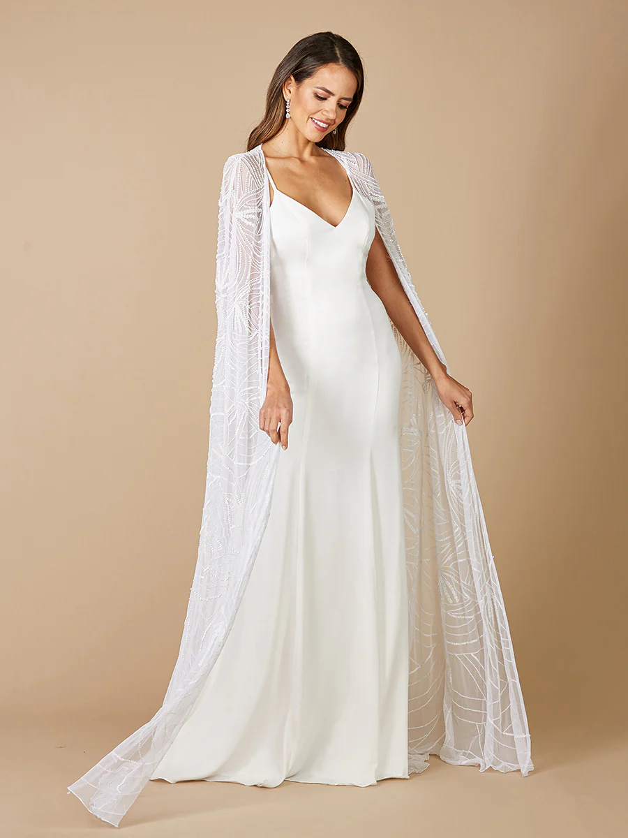 Lara Gracie Full Length Beaded Tulle Cape