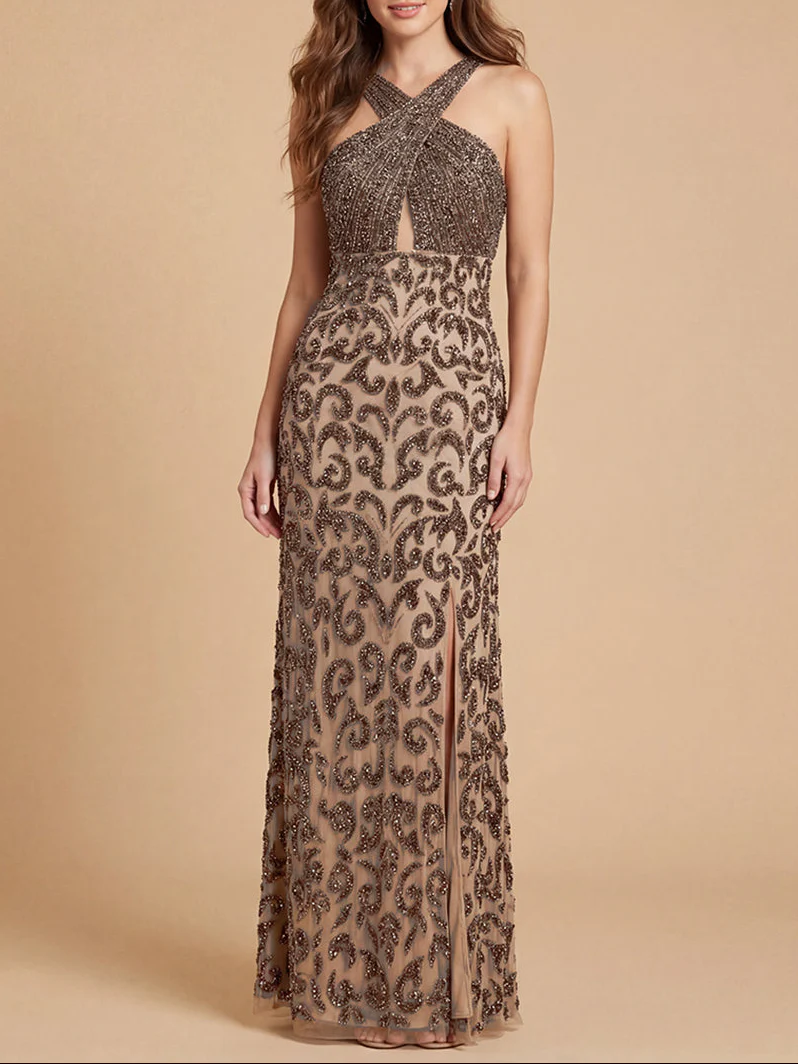 Beaded Cross Halter Dress | Lara 9922 - Image 2