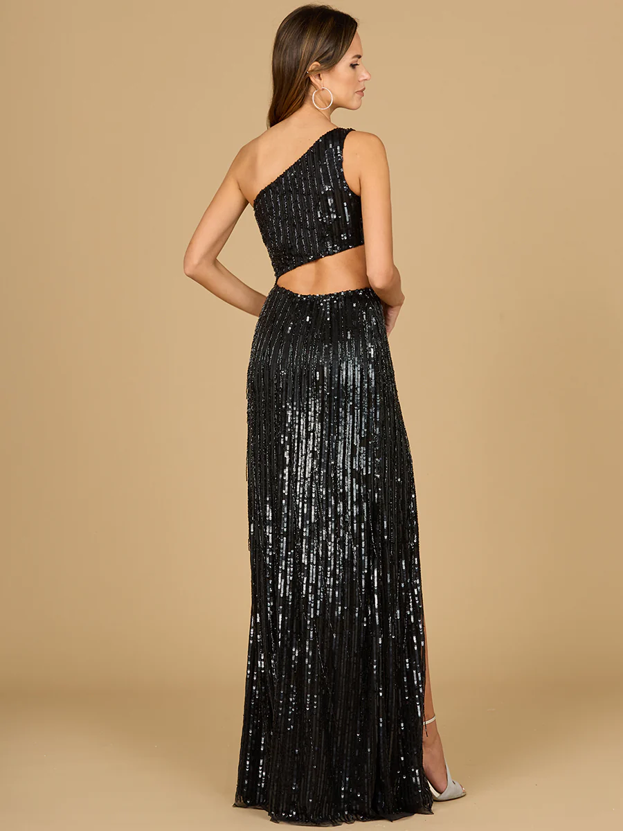 One Shoulder Beaded Gown with Cutout - Image 5