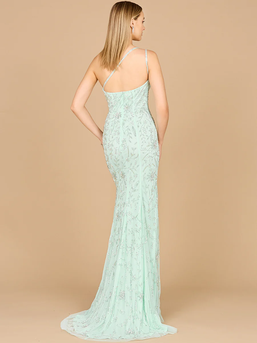 One Shoulder Beaded Gown with Slit - Image 3