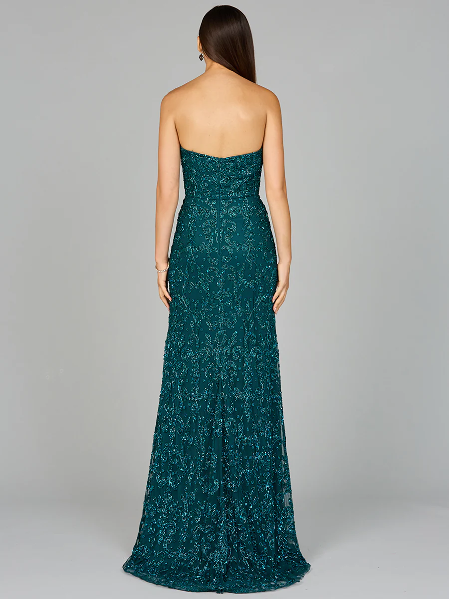 Beaded Strapless Dress with Slit - Image 3