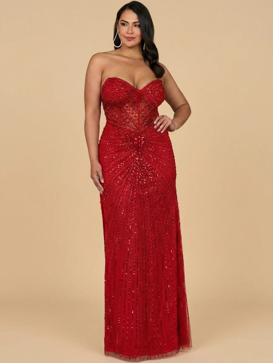 Embellished Strapless Gown with Slit | 9953 - Image 2