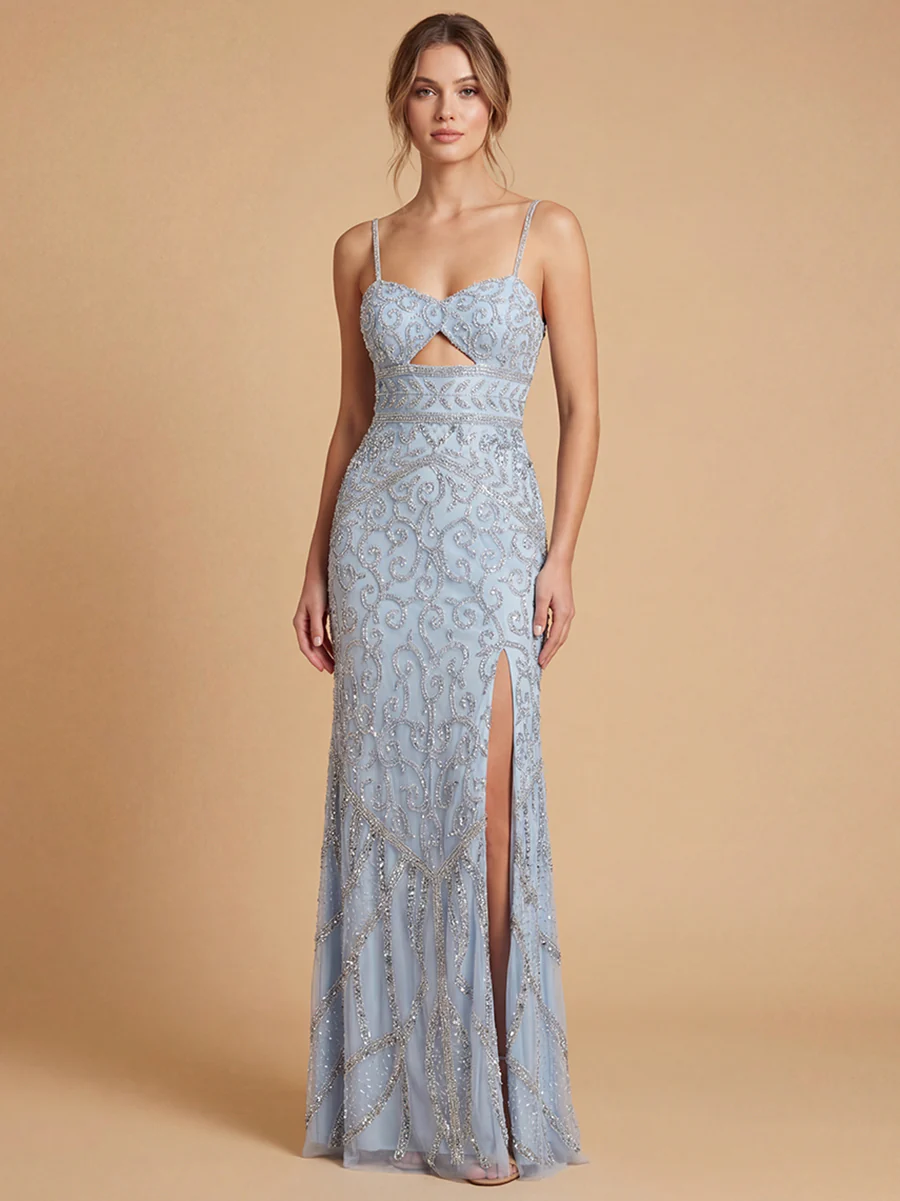 Embellished Gown with Slit And Low Back - Image 2