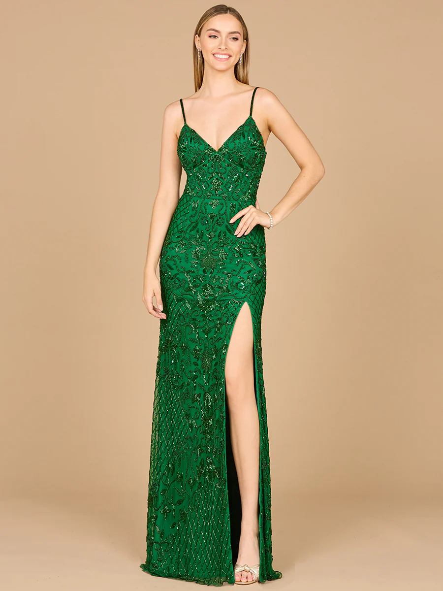 Body Con V-Neck Beaded Gown - Image 2