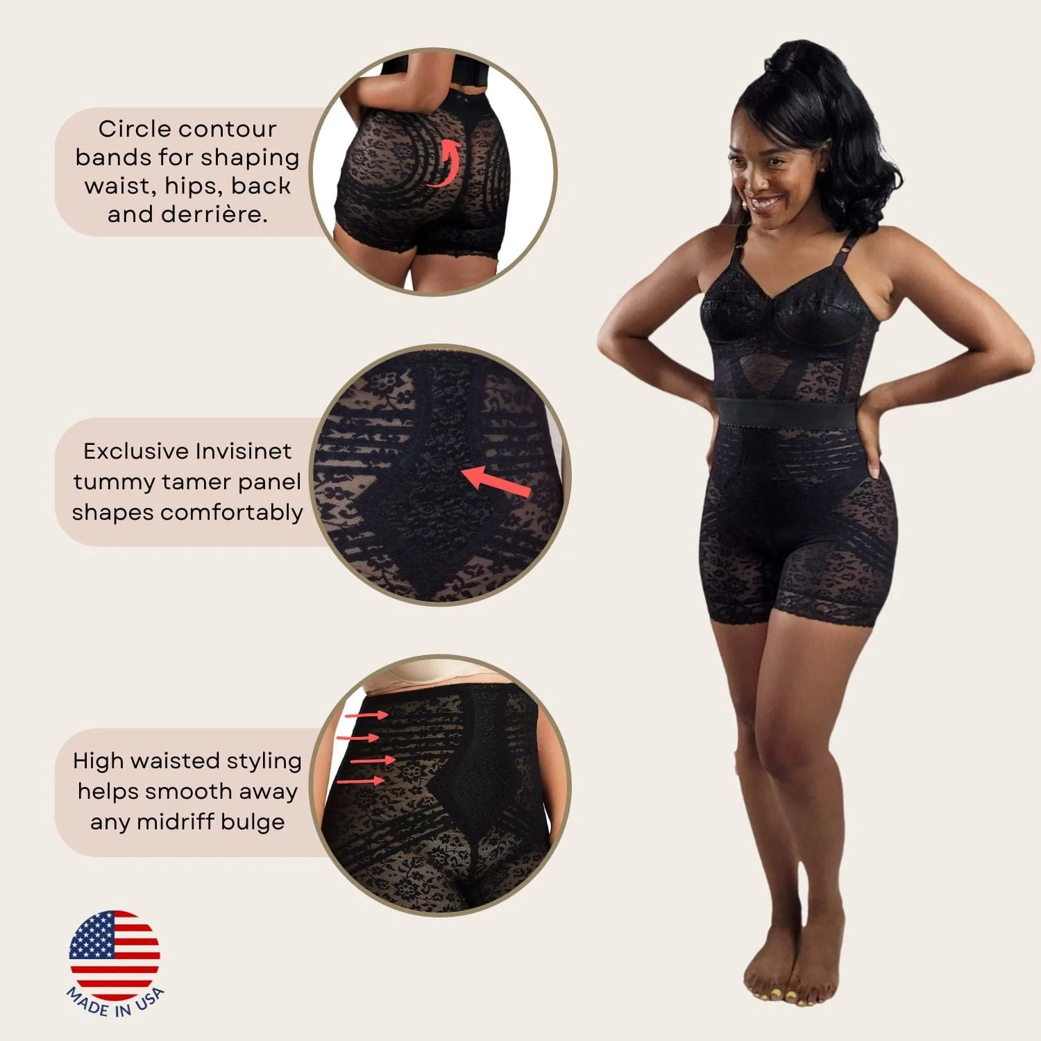 Style 6207 |  No Roll High Waist Lace Thigh Slimmer with Extra Firm Support - Image 7