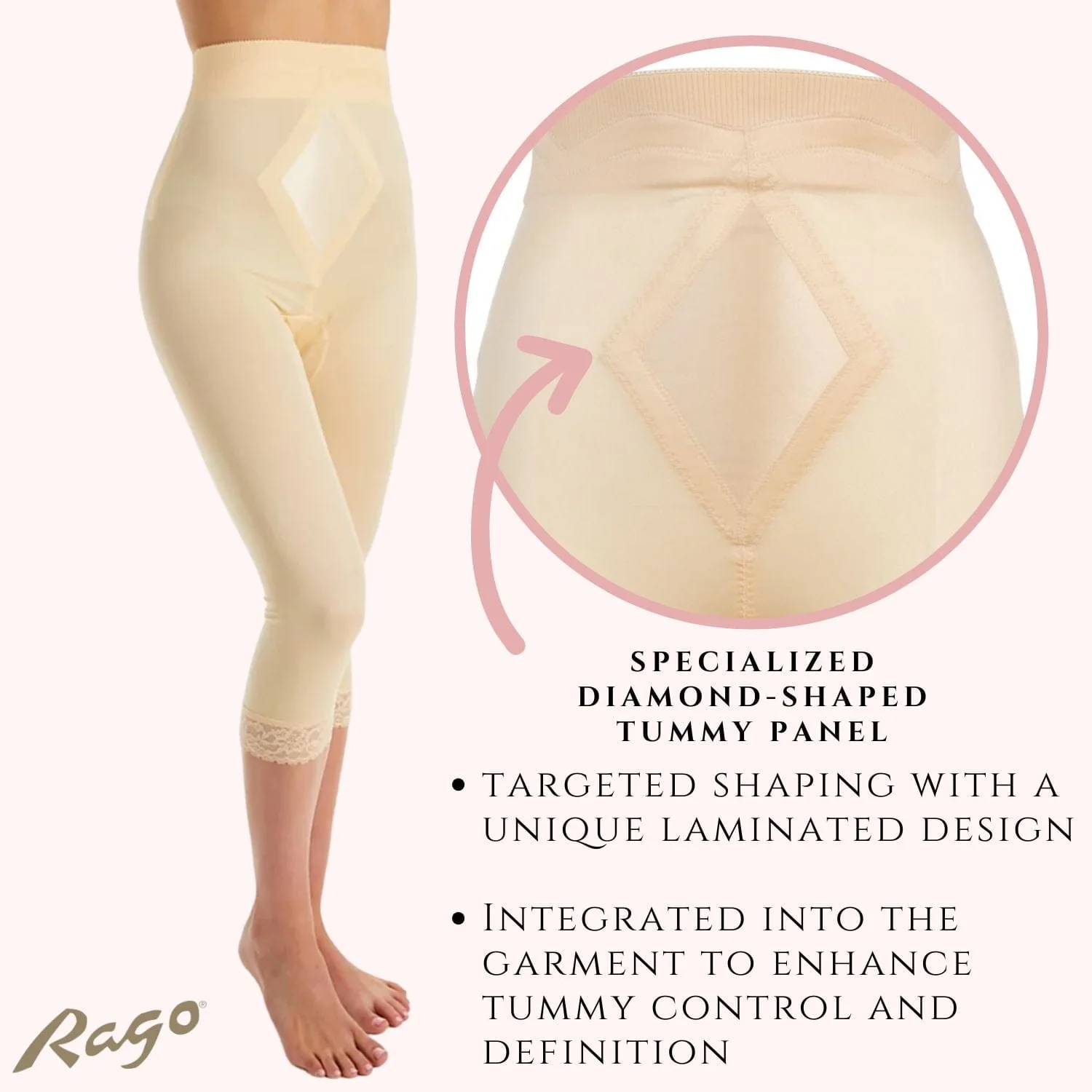 High Waist Capri Pant Liner with Tummy Control Satin Panel| Memory Compression Fabric | Medium Support | Style 6266 - Image 11