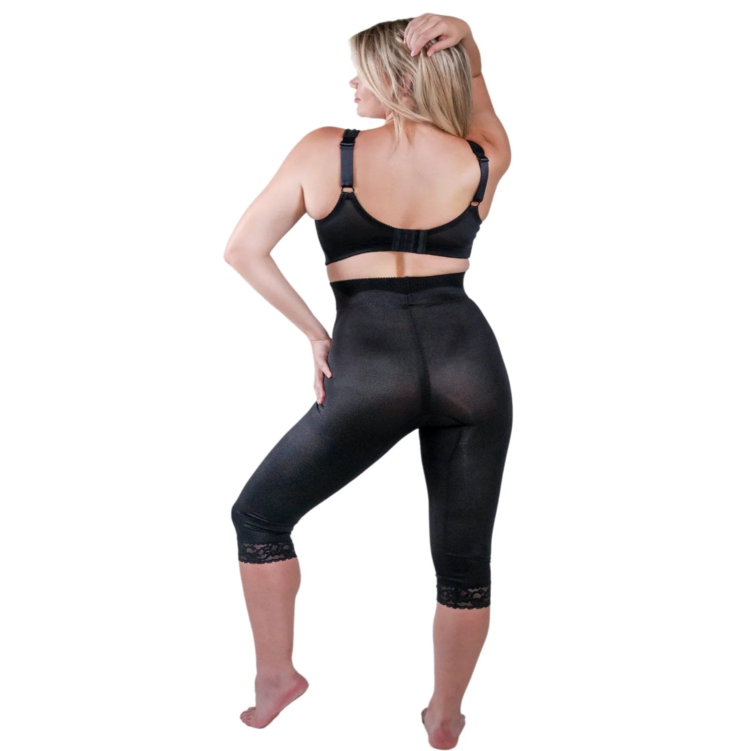 High Waist Capri Pant Liner with Tummy Control Satin Panel| Memory Compression Fabric | Medium Support | Style 6266 - Image 3