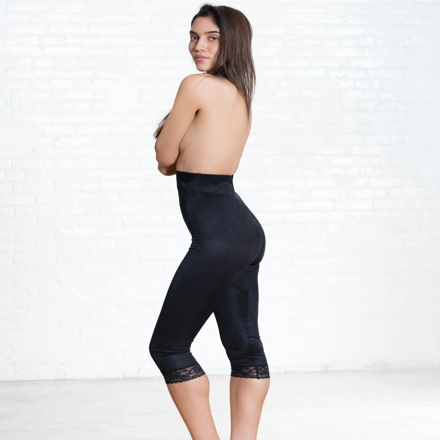 High Waist Capri Pant Liner with Tummy Control Satin Panel| Memory Compression Fabric | Medium Support | Style 6266 - Image 5