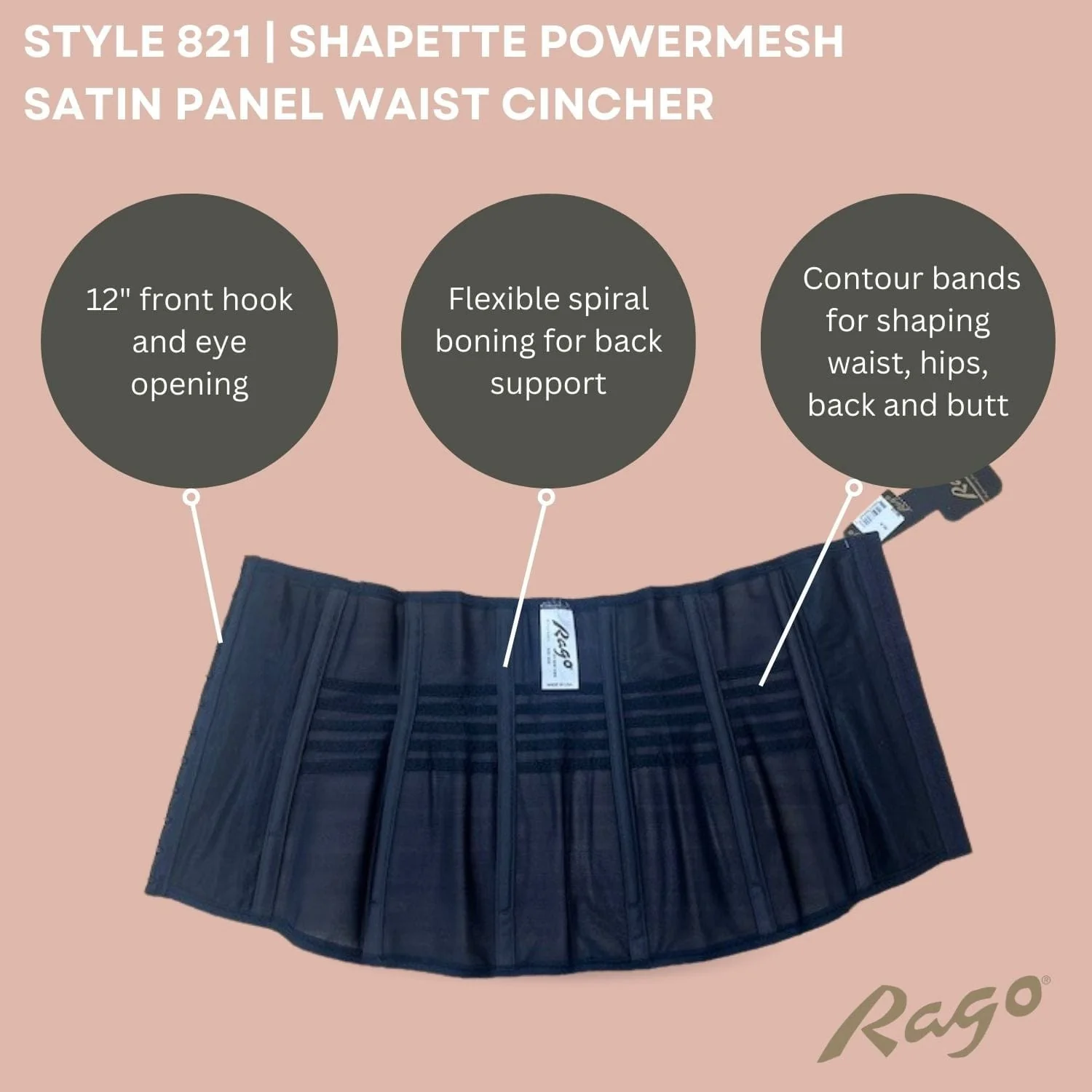 Shapette Powermesh Satin Panel Waist Cincher | Style 821 - Image 31